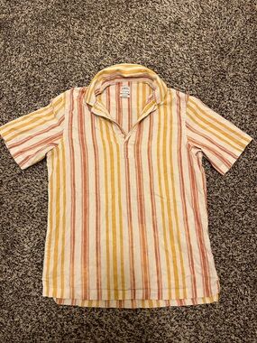 Zara Men Short-Sleeve Striped Half Button-Down Shirt - Yellow & Rust